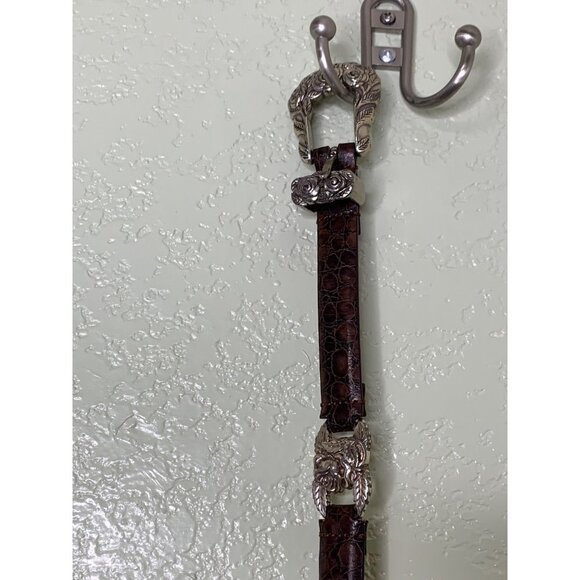 Brown  Genuine Leather Snakeprint Belt With Medal Rose Detailing - Picture 5 of 12